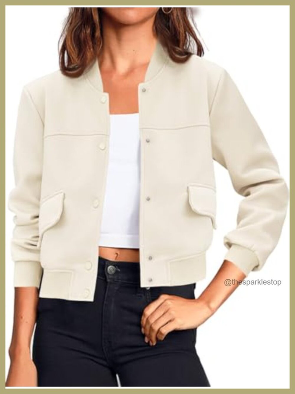 Cropped Bomber Jacket Women Button Down Varsity Shacket Long Sleeve